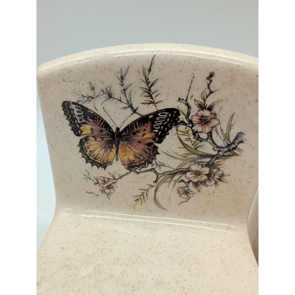 Vtg Holland Mold Butterfly Bookends Speckled Waterslide Signed Susan '78